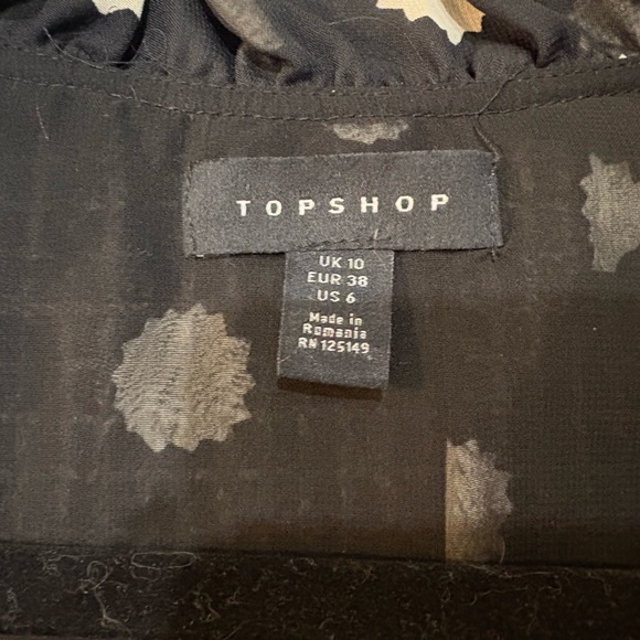 Black Sheer Polka Dot Flowy Long Sleeve Blouse, button front ruffle placket - Picture 7 of 9